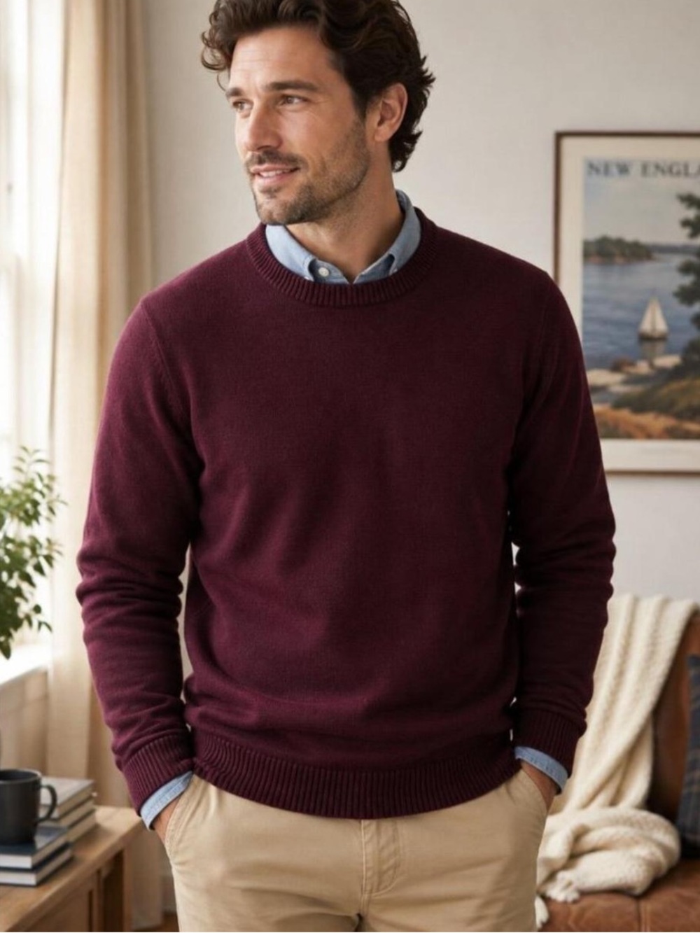 J. Crew Mercantile | Maroon Wool Blend Crewneck Raglan Sweater, Size M